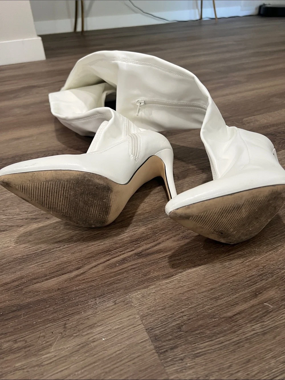 Fashion Nova White Over-the-Knee Pointed Stiletto Boots